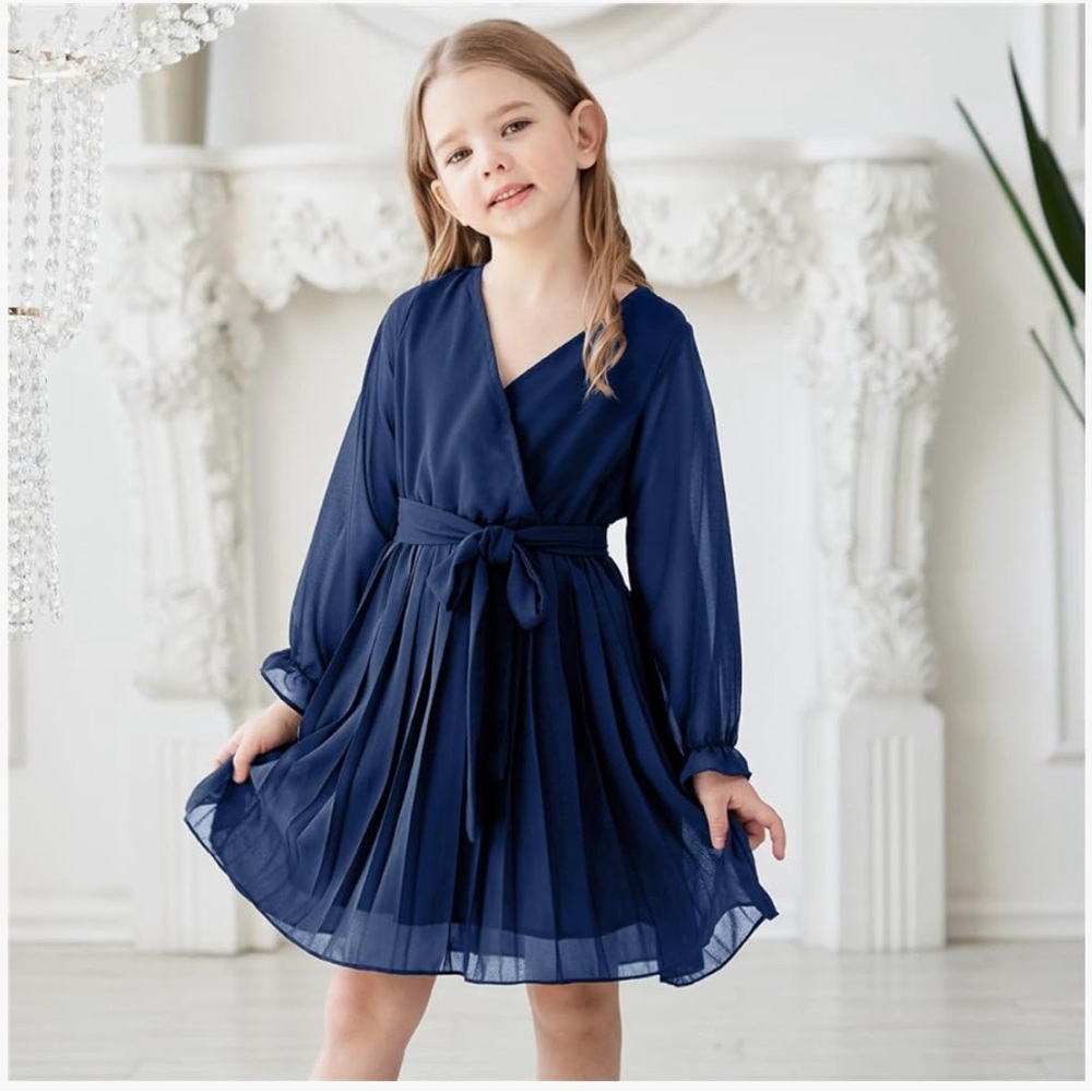 Girls Dresses Long Sleeve Pleated Dress Wrap NWT